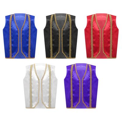 Kids Medieval Steampunk Tailcoat Sleeveless Golden Decoration Trim Adorned Vest Gothic Jackets Waistcoat Costume