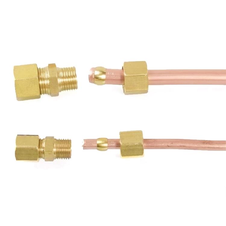 4Pcs Brass Plumbing Connector 1/4inch Compression Tube Fittings Adapter Suitable for Refrigerator Water Line Connection