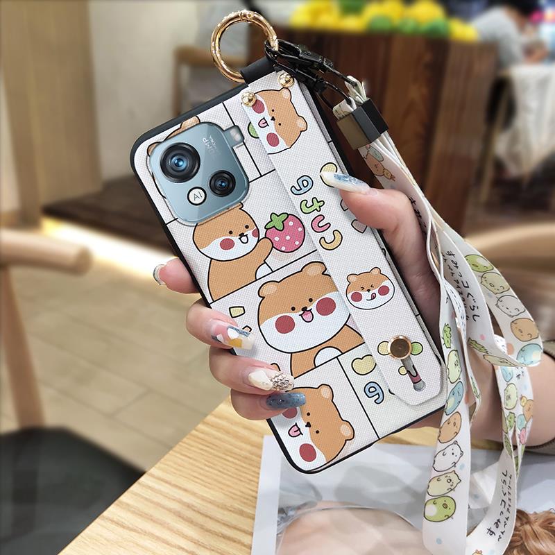 Dirt-resistant Wrist Strap Phone Case For Blackview Oscal C80 Cartoon Wristband Kickstand Silicone Cute Soft case Ring