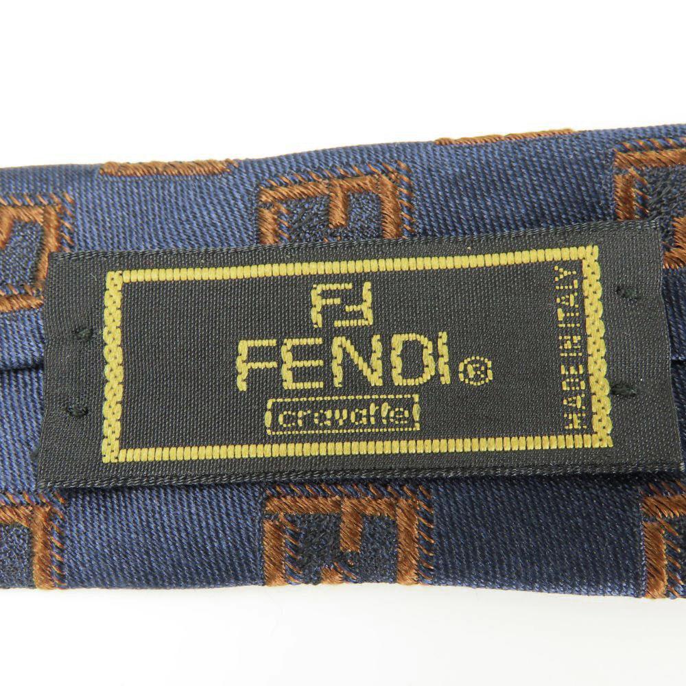 Used FENDI tie Overall handle silk Navy Brown business