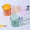Colored Glass Cup with Wave Handle Coffee Breakfast Cup  Large Capacity Milk Cup Microwaveable  Cross-border