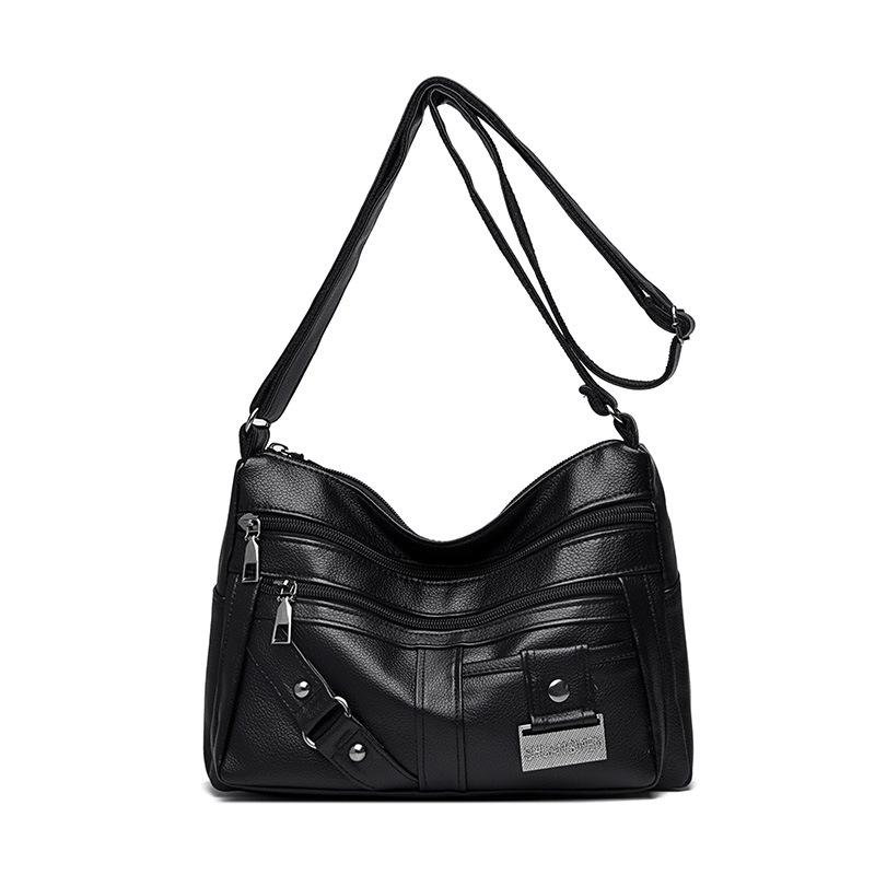 Crossbody Bag, Middle-aged Fashionable and Simple Women's Bag Soft Leather Large Capacity Multi-compartment Single-shoulder Bag
