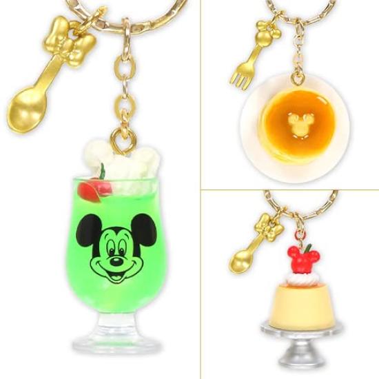 Retro Mickey Mouse Cafe Food Sample Style TDR Keychain, (Melon Soda, Pancakes, Pudding) Keychain,