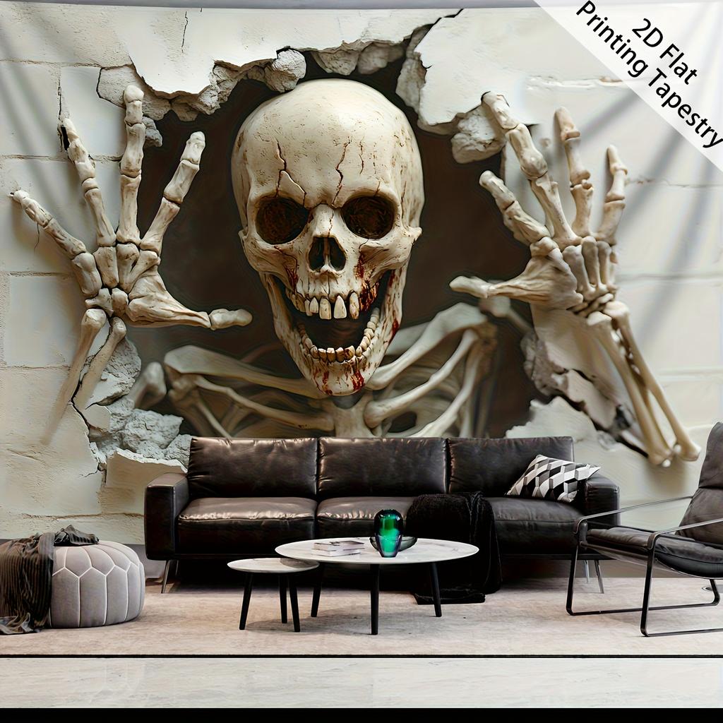 Ultra Large Halloween Skeleton Hole Wall Tapestry Hd Digital Print Home Decor With Free Hanging Clips