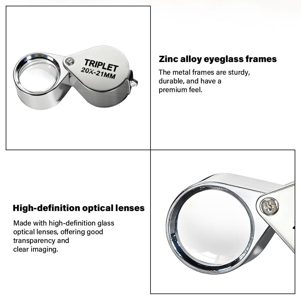 10X-30X Pocket Loupe Magnifier with Foldable Metal Design - Jewelry Diamond Magnifying Glass for Gems Coins Stamps Inspection