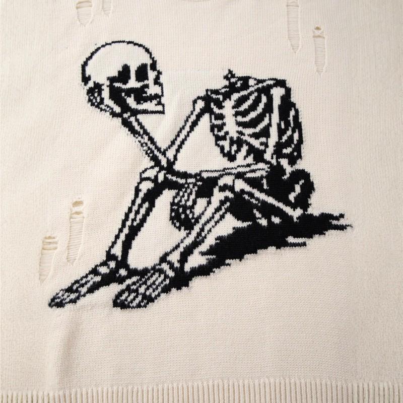 Unisex Oversized Knit Sweater With 3D Skull Jacquard Round Neck Long Sleeve Streetwear Pullover Winter 2025