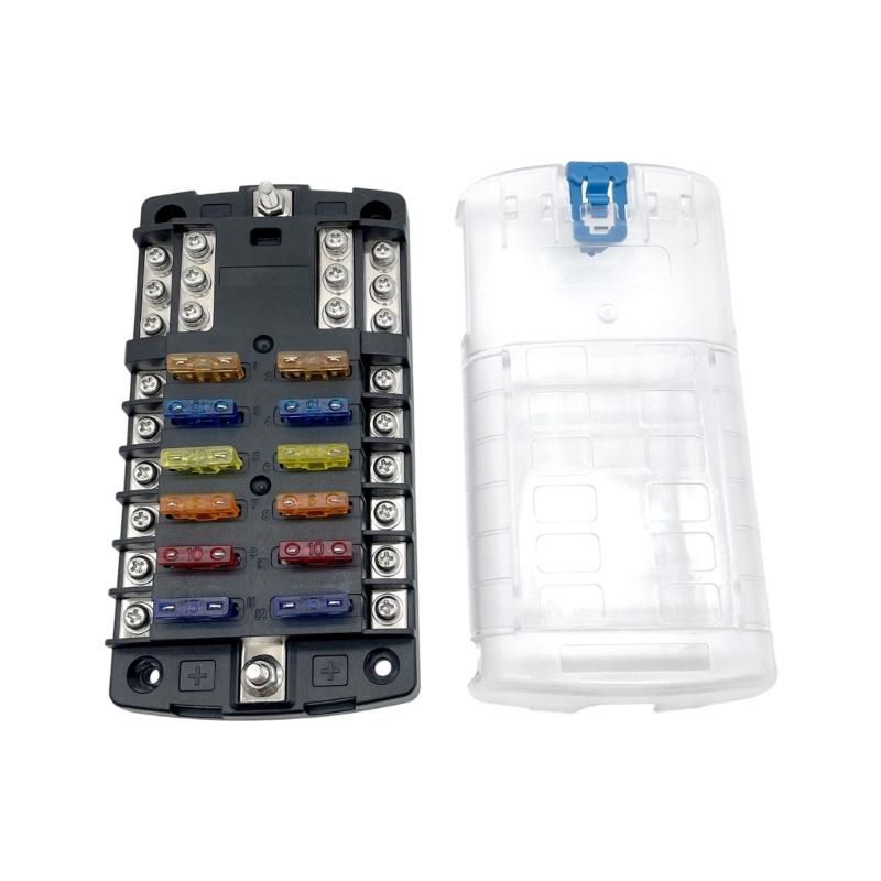 Portable Sturdy 12 Way Fuse Block Box With Negative Busbar for Automotive and Marine Applications Daily Casual Use