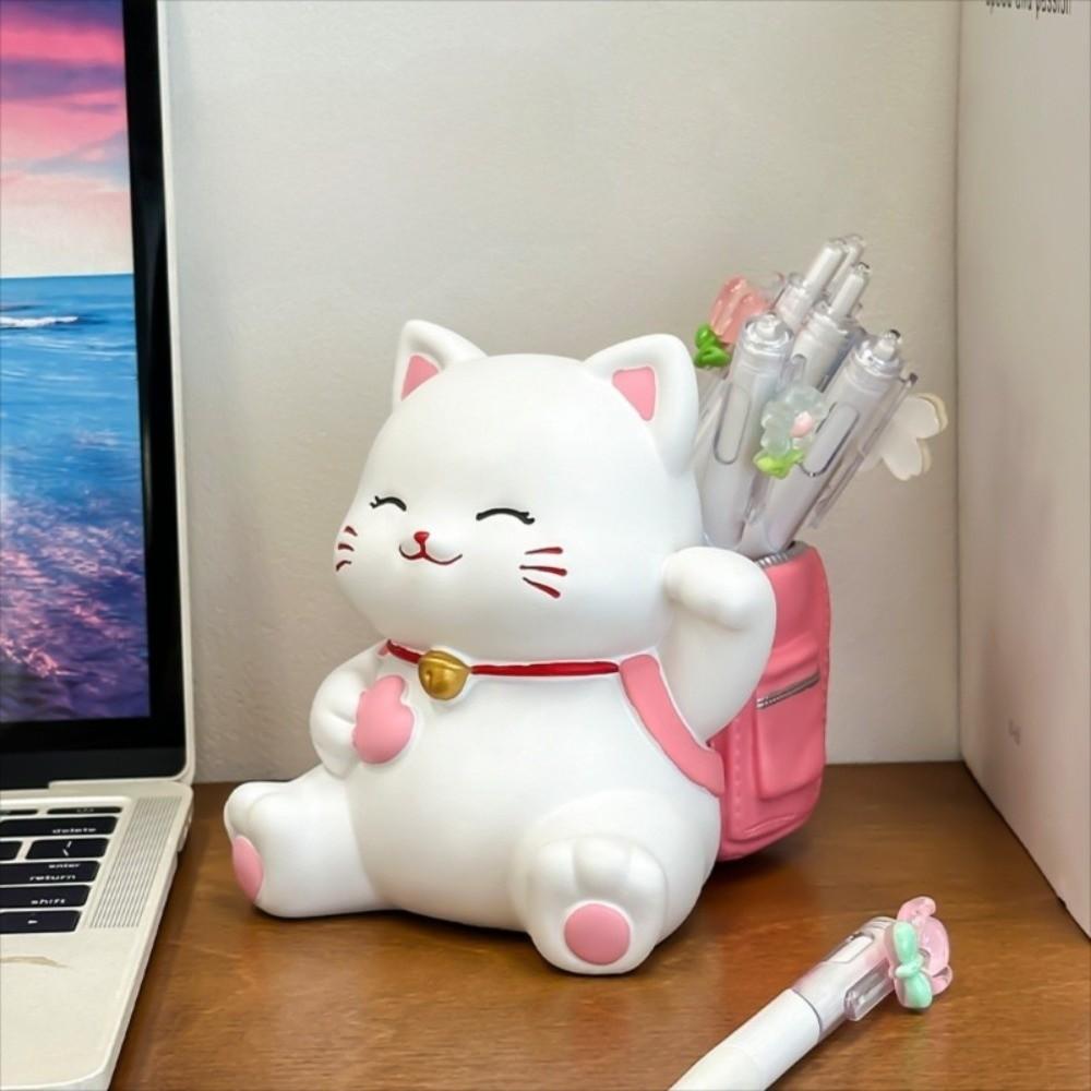 Multi Functional Small Cat Pen Holder Cartoon Makeup Brush Holder Desktop Storage Ornaments  Home
