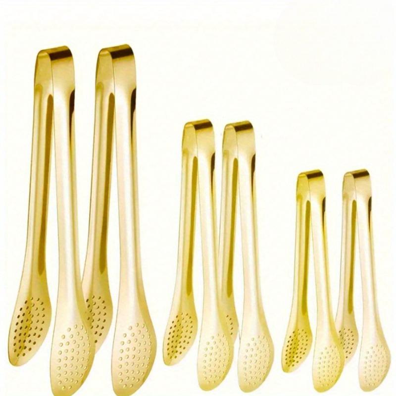 Stainless Steel Serving Tongs Three Sizes, Gold Tongs for Serving Food, Serving Utensils Cooking Tongs for Buffet, Appetizer, Dessert