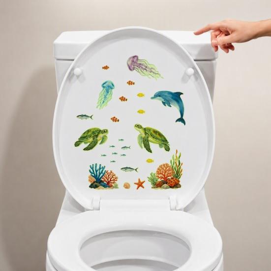 Removable Dolphin Turtle Wall Decor Ocean Themed Glow in The Dark Toilet Seat Stickers, Waterproof PVC Marine Life Decals for Decorative