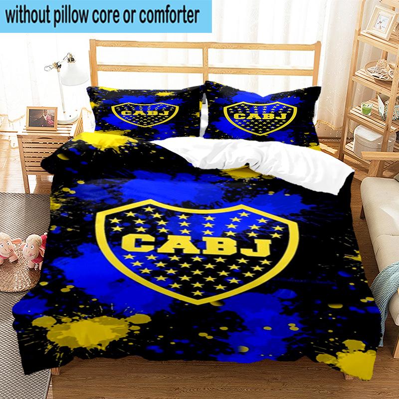 3pcs Boca Juniors Football Club Design Bedding Set Duvet Cover Closure Includes 1 Duvet Cover & 2 Pillowcases Bedding Sets Home Decor Gifts
