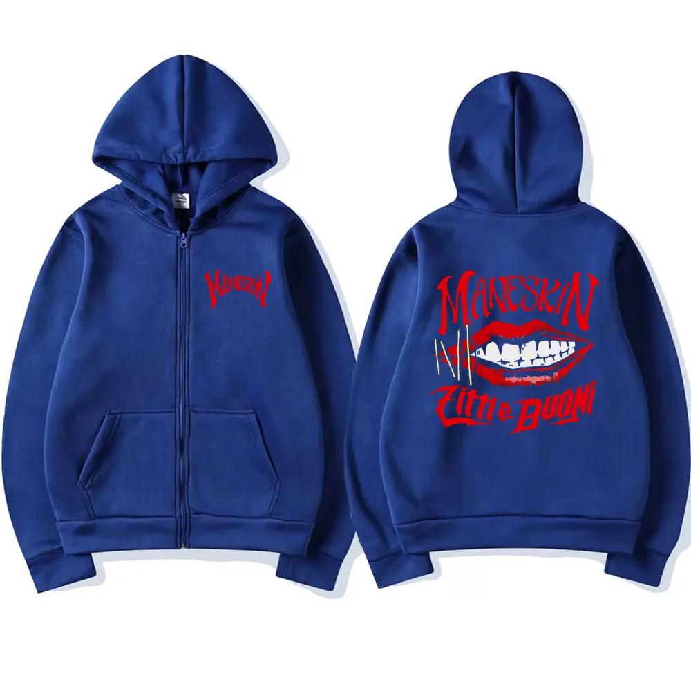 Sweat à capuche zippé avec bouche Maneskin, groupe de rock italien, pour homme et femme, surdimensionné, décontracté, cardigan zippé, manteaux mode rétro