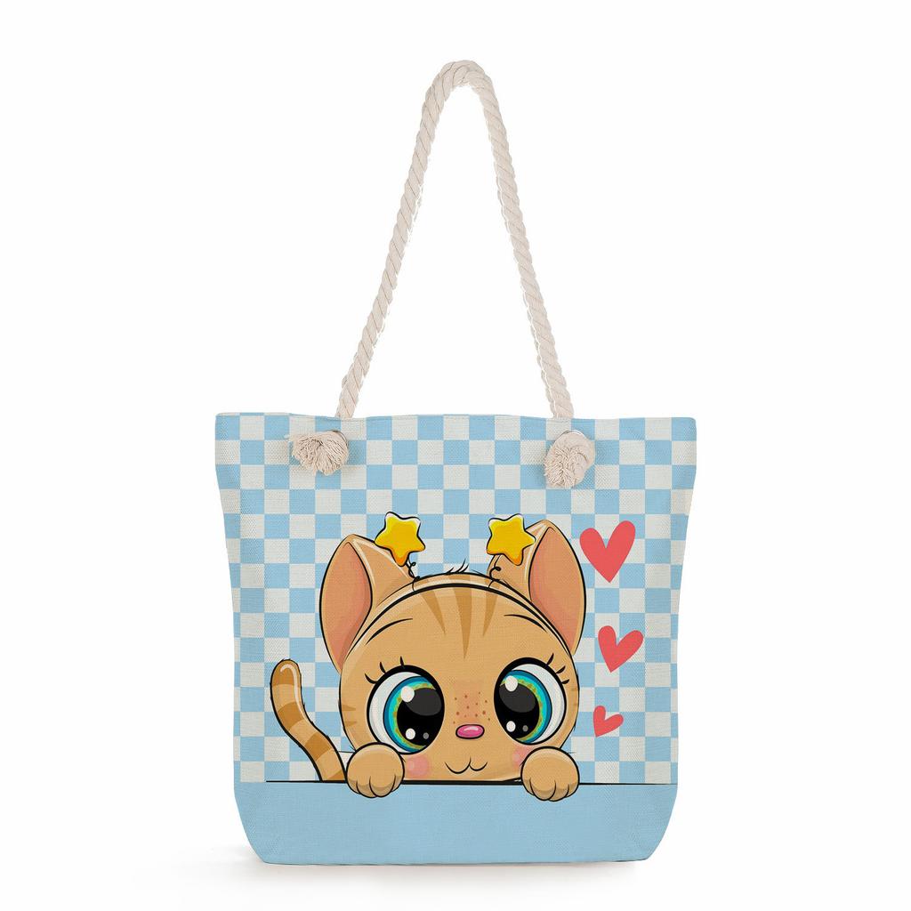 Cartoon animals print thick rope single-shoulder beach bag 7270 KTB
