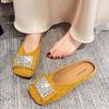 Fashion Rhinestone Square Toe Flat Women's Slippers and Ladies Sandals New Fashion Slides On Sale Chic Elegant Low Price Shoes Promotion