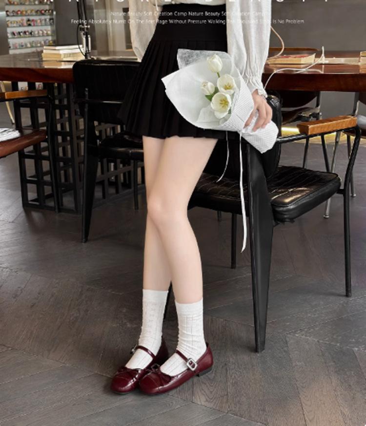 Black French with skirt shallow mouth flat sole shoes women's 2025 new summer ballet retro Mary Jane women's shoes