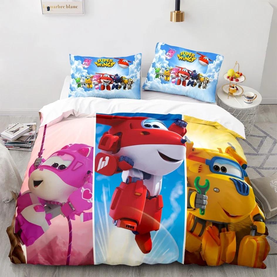 Super Wings Bedding Set Bedspread Single Twin Full Queen King Size Game Super Wings Bed Set Children's Kid Bedroom Duvetcover 05