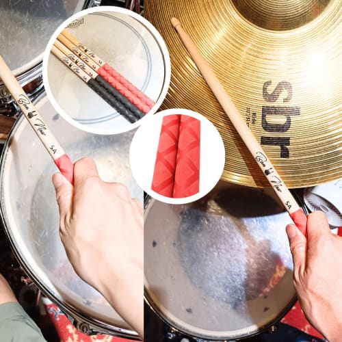 BONNOW Non-Slip Drumsticks (Red), A5 Size, Maple Wood, 1 Pair, Suitable for Beginners and Professionals, Improved Grip, Reduces Fatigue, Non-Slip