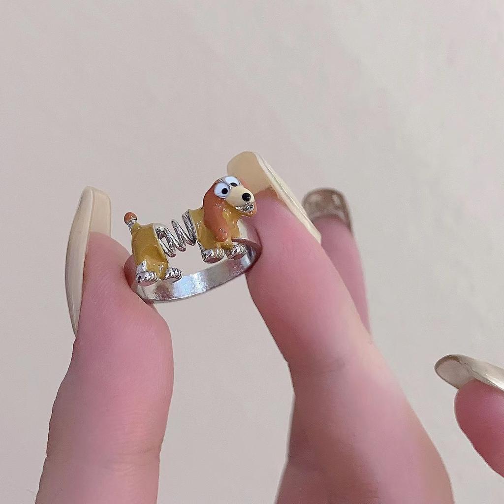 Y2K Cute Dog Ring Female Niche Design Spring Adjustable Ring For Girl Creative Open Rings Personality Jewelry Accessories Gift