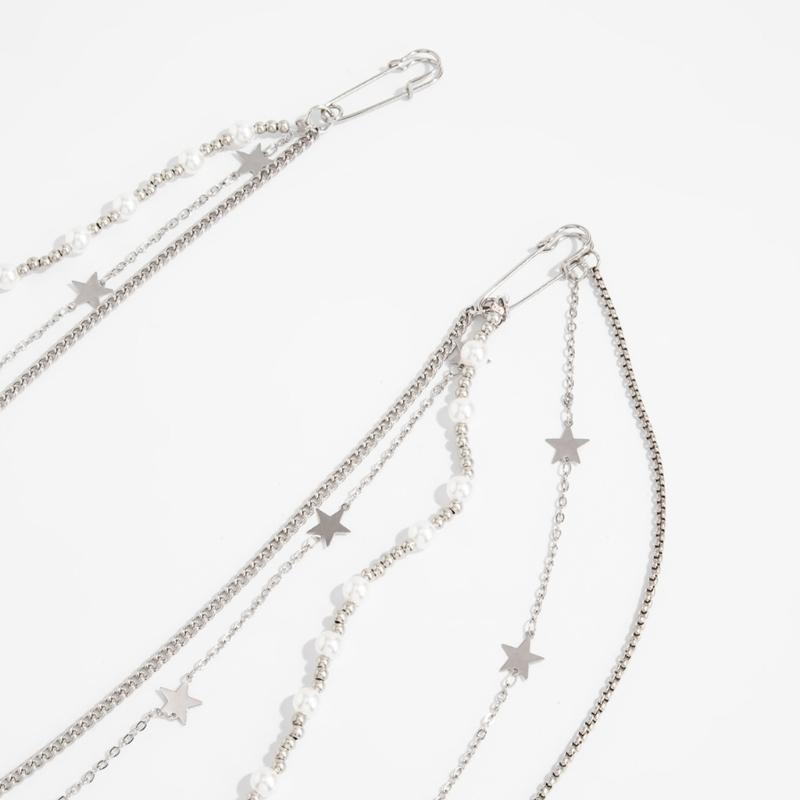 Clip On Waist Chain Accessory with Layered Pearls Look Draped Chains, Decorative Outfit Accent for Party and Festival Wear