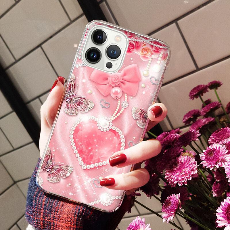 Phone Cases For iPhone 14 12 11 13 Pro Max Case Silicone Funda On iPhone 13Mini X XS Max XR 8 7 14 Plus Rose Gold Heart  Love