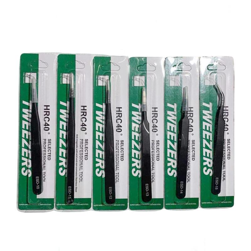 Black Anti-static Stainless Steel Bent Tip Tweezers Set for Nail Art, Journaling, and Household Use