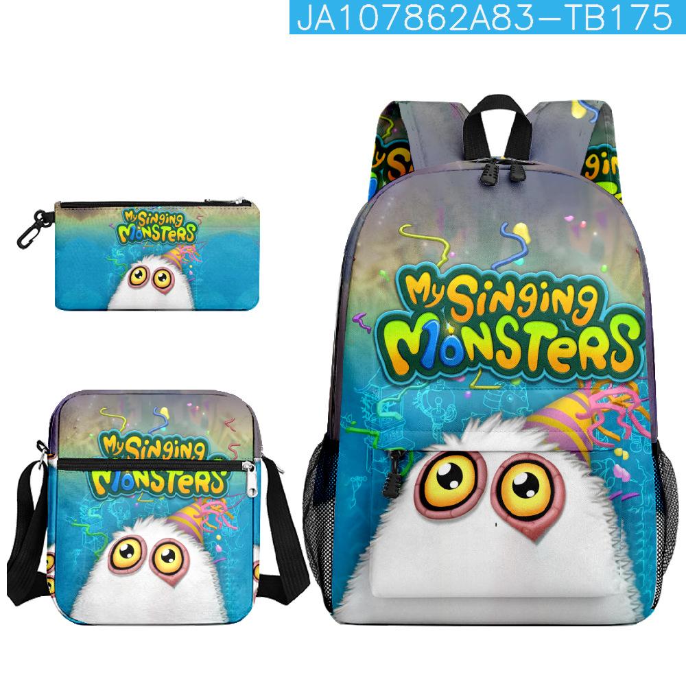 Classic My Singing Monsters 3D Print 3pcs/Set Pupil School Bags Laptop Daypack Backpack Inclined Shoulder Bag Pencil Case