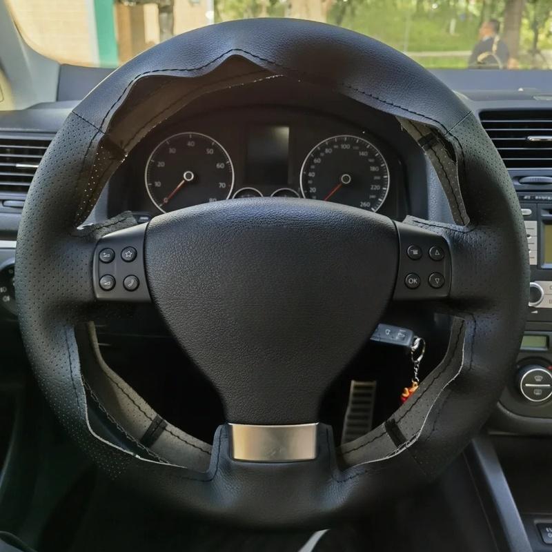 Auto-Lenkrad-Geflecht-Abdeckung Handgenähtes Schwarzes Leder für Volkswagen Golf 5 Mk5 Passat B6 Mk5 Tiguan 2007 2008 2009 2010