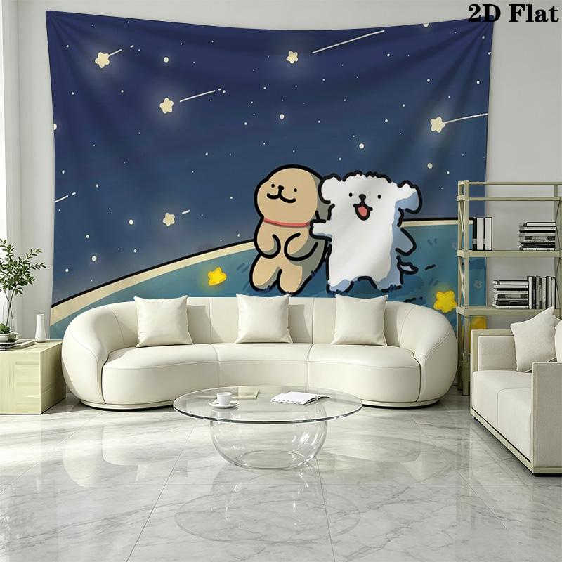 Maltese and Golden Retriever Wall Tapestry Aesthetic Wall Hanging Printed Fabric Blanket Decorative Tapestries for Bedroom Living Room Home Decor