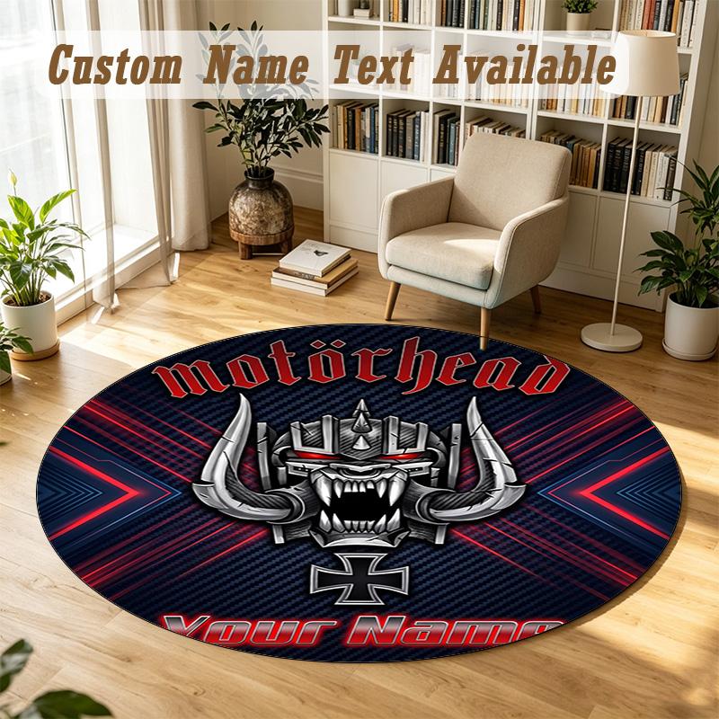Round Rug Custom NameMotorhead Pattern Non Slip Carpet Home Floor Decor