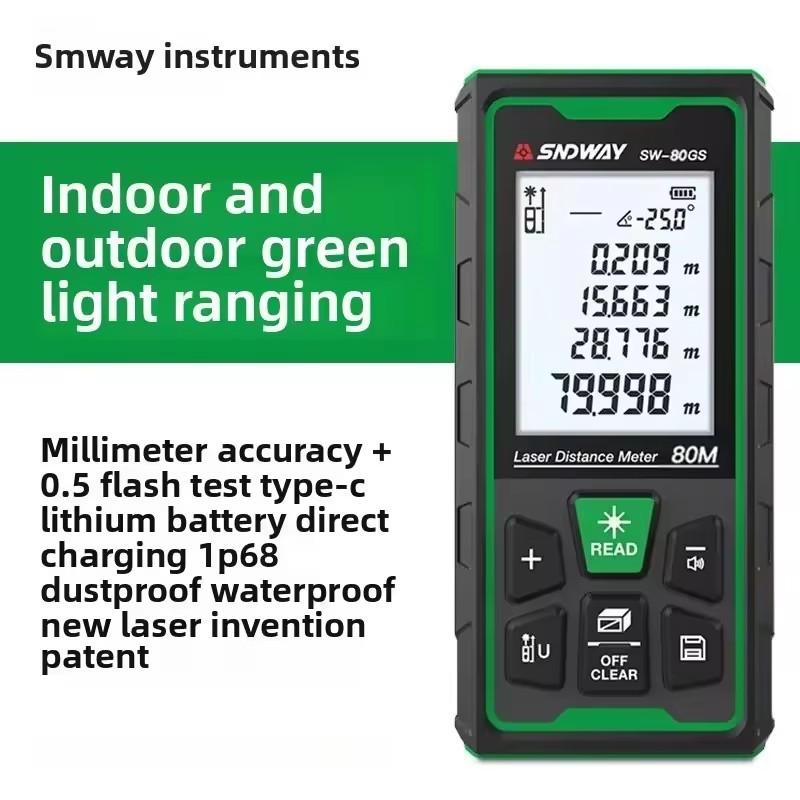 SNDWAY Laser Distance Meter Digital Rangefinder 80M 120M 150M Professional Green Laser Measure Range Finder SW-80GS