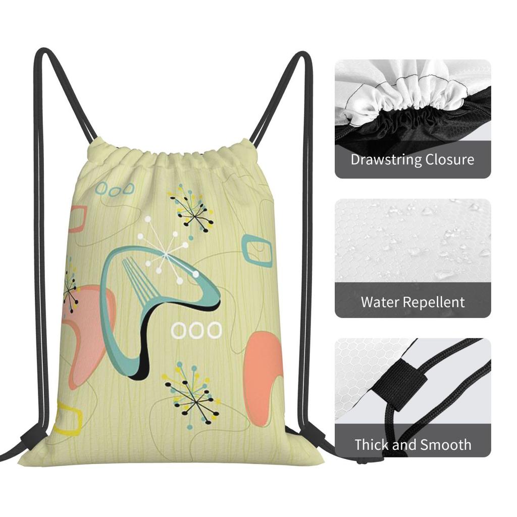 Retro Eames-Era Atomic Inspired Geometry Pattern Backpacks Multi-function Drawstring Bags Sports Bag Book Bags for Travel School