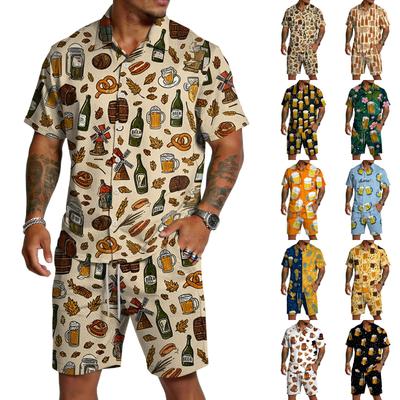 Casual Herenset met Korte Mouwen en Korte Broek Bierfestival Print Lichtgewicht Ademend Zomeroutfit voor Buitenactiviteiten
