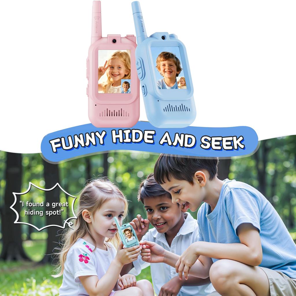 Video Kids Walkie Talkie 2 Pack Rechargeable Children Indoor Outdoor Toys for Camping Travel Birthday Gifts