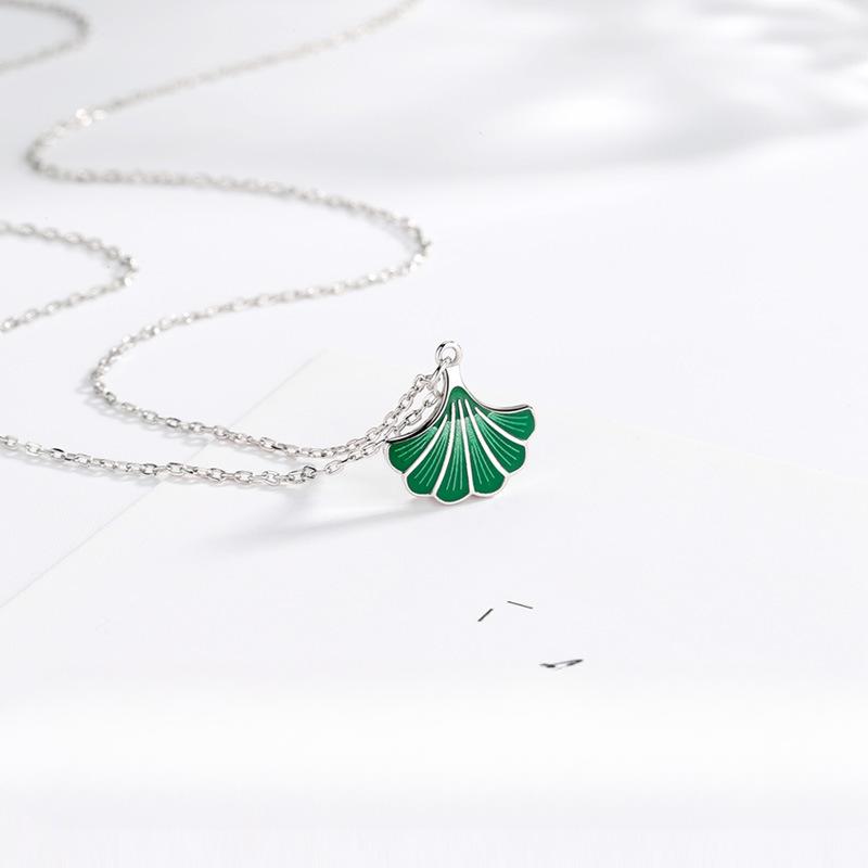 Ginkgo Leaf Small Skirt Necklace S925 Silver Korean Fashion Simple and Light Luxury Niche Clavicle Chain Pendant Accessories