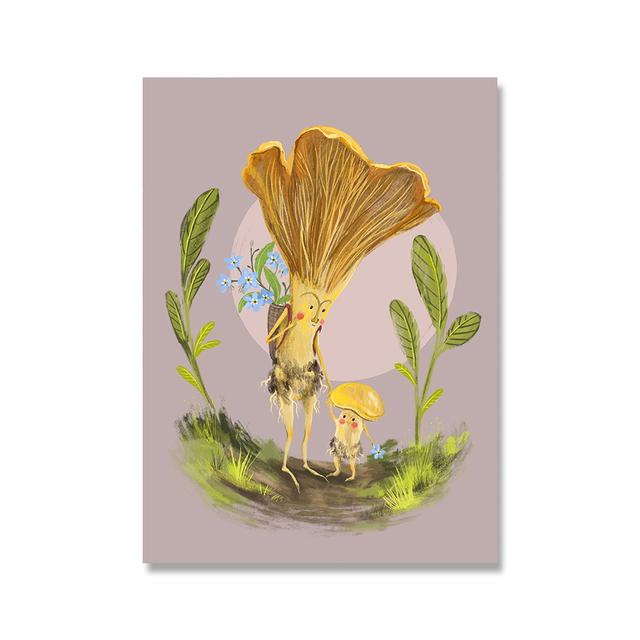 Funny Vintage Poster Frog Ride Bicycle Art Print Mushroom Strawberry Flower Dandelion Wall Art Canvas Painting Home Decor No Frame