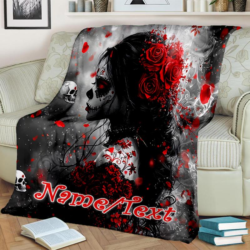 1PC Custom Name Day Dead Art Outdooor Flannel Blankets Throw Blanket All-Season Throw Gift Bedspread for Couch, Bed, Camping Holiday Birthday Gift