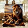 1pc Lion Cubs Flannel Blanket, Comfortable and Warm Blanket, for Camping Sofa Bed and Couch Office040