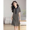 D.F.DEAR Women's Petite Plaid Patchwork Polo A-Line Dress