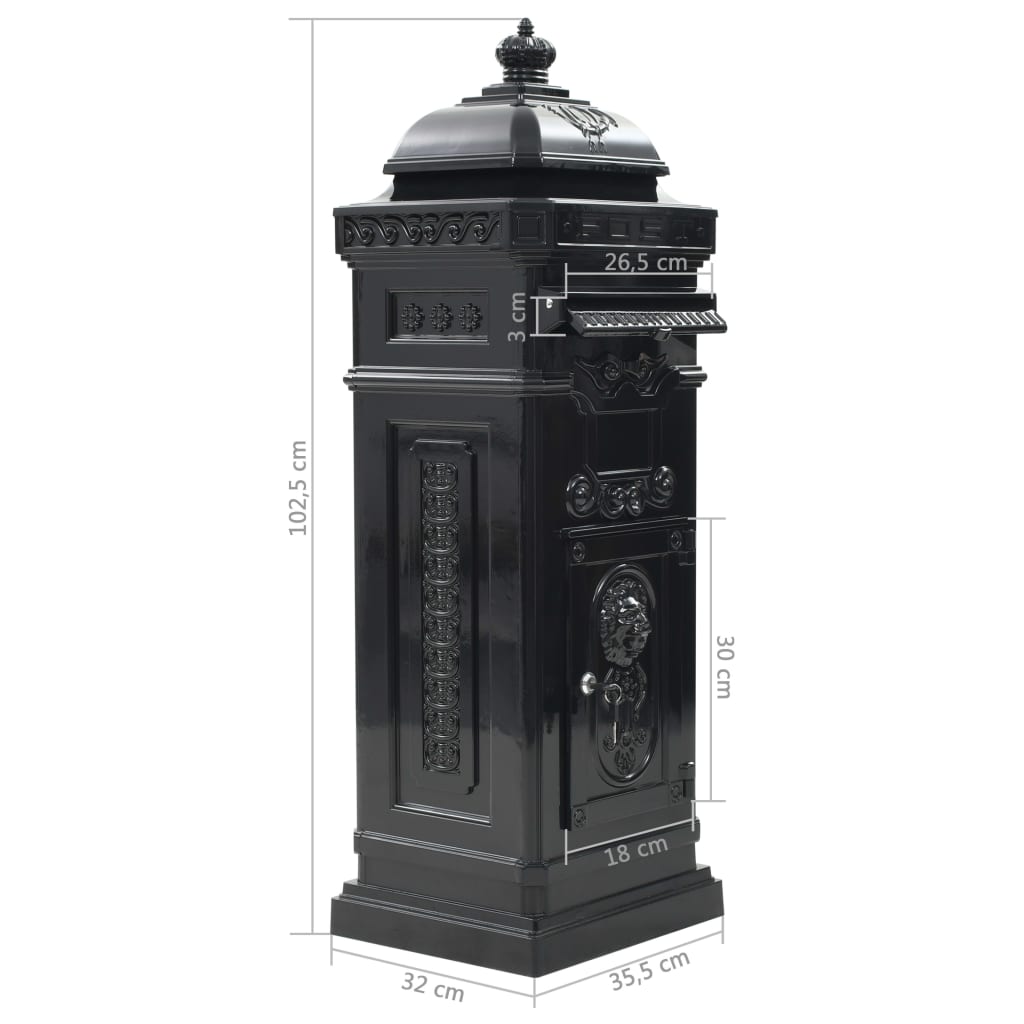Aluminum Column Mailbox Vintage Style Rust Resistant Black