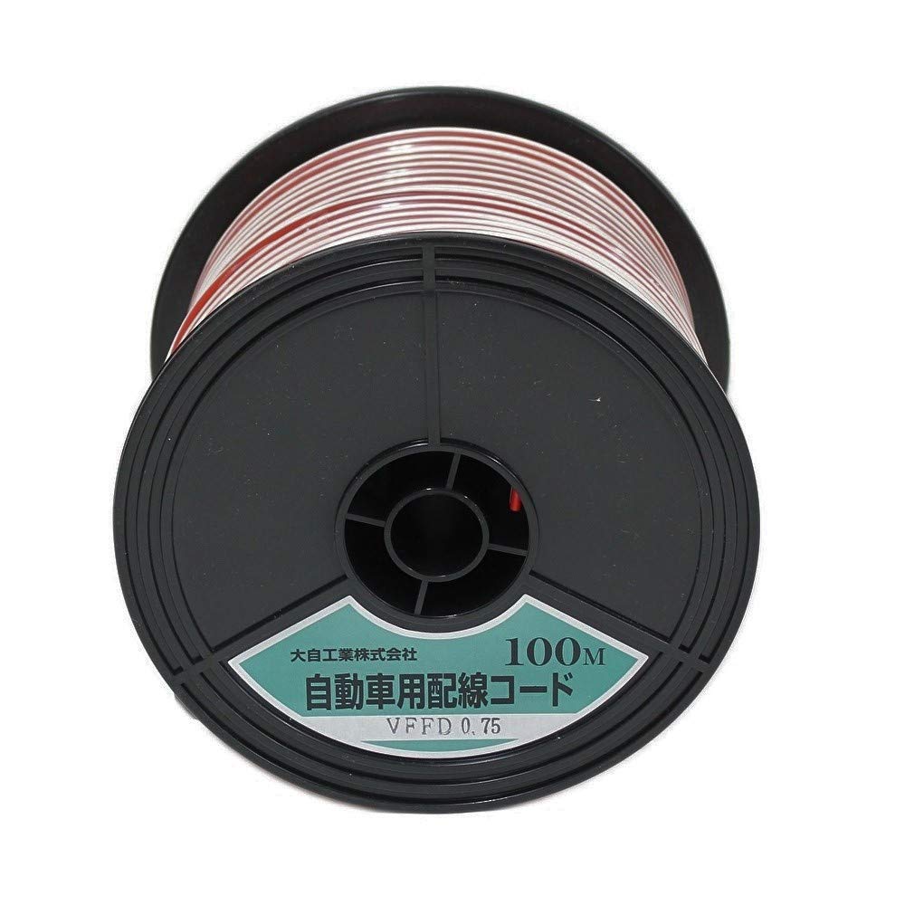Meltec Automotive Wiring Double Cord (Parallel Wires), VFFD0.75mm², Red/White, 100m Spool, Meltec, Daiji Industry, VFFD0.75-R/WH-100