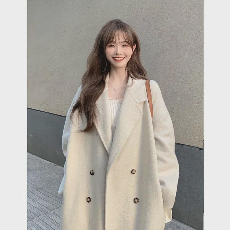 Petite Woolen Coat for Women - 2025 Autumn/Winter, Hepburn & Korean Style (350g)
