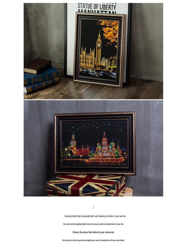 Colorful City Night Scratch Painting Set: DIY Gift for Friends