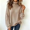 Women's Casual Turtleneck Button Sweater Long Sleeve Knit Pullover for Fall Winter