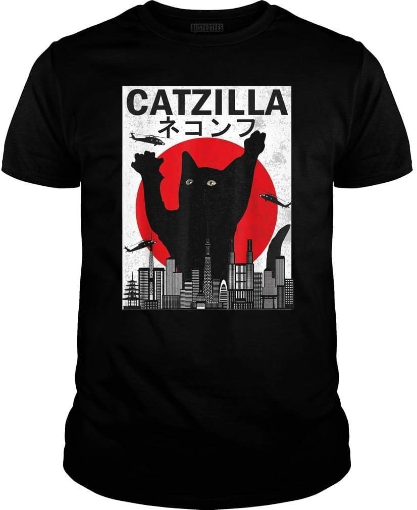 

BustedTees Cat Vintage Catzilla Japanese Sunset T-Shirt for Men and Women - Quality Men s Unisex Shirts 5XL різнокольоровий
