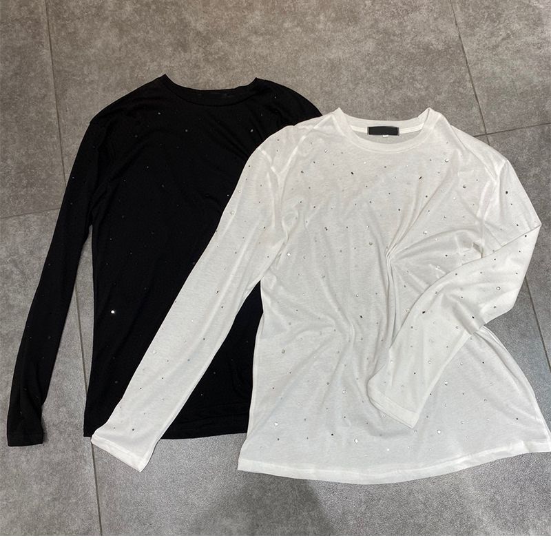 

Европейская станция Летняя Повседневная Универсальная Футболка с длинным рукавом и стразами White L