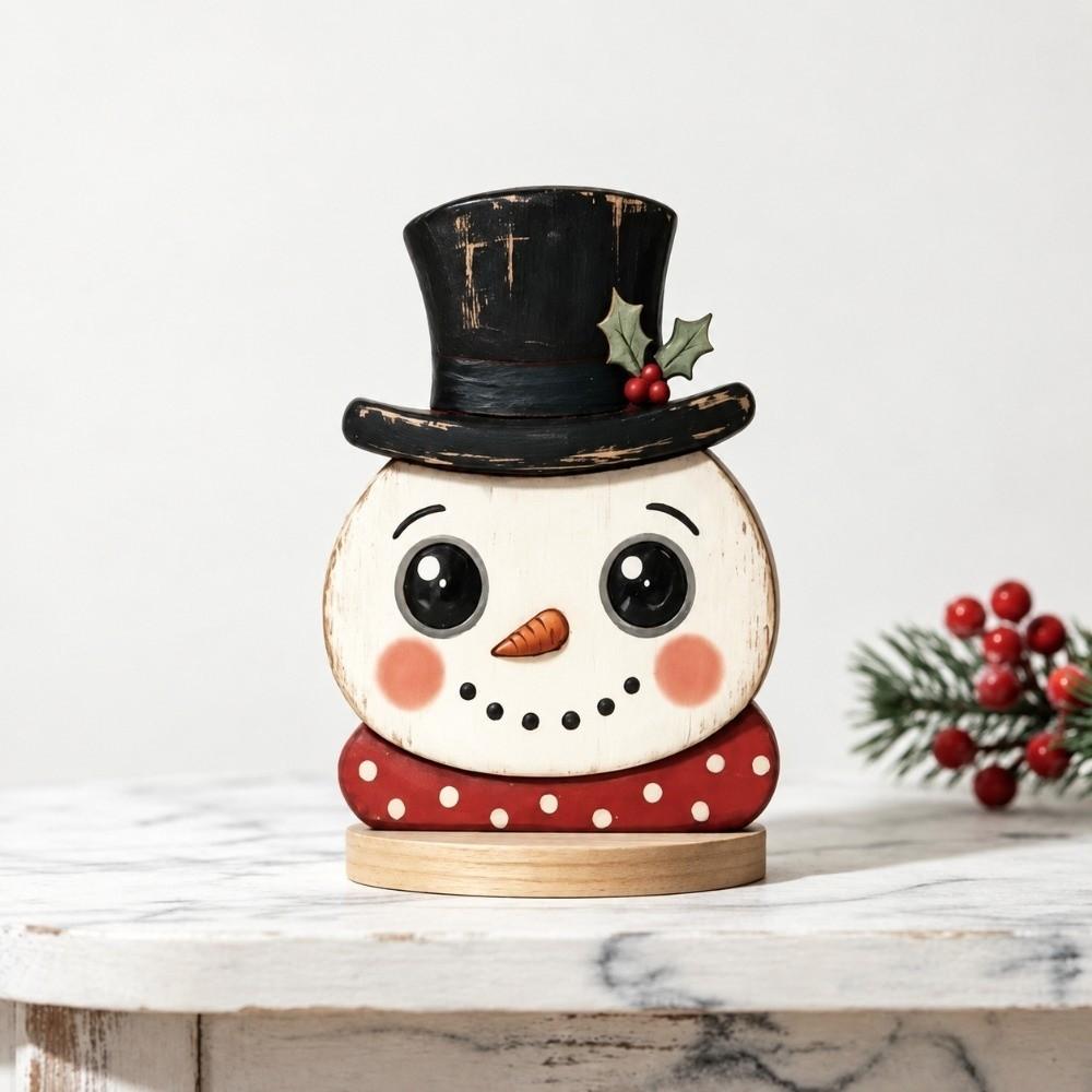 Snowman Christmas Tabletop Figure Wooden Freestanding Mantel Figure Mantel Decor