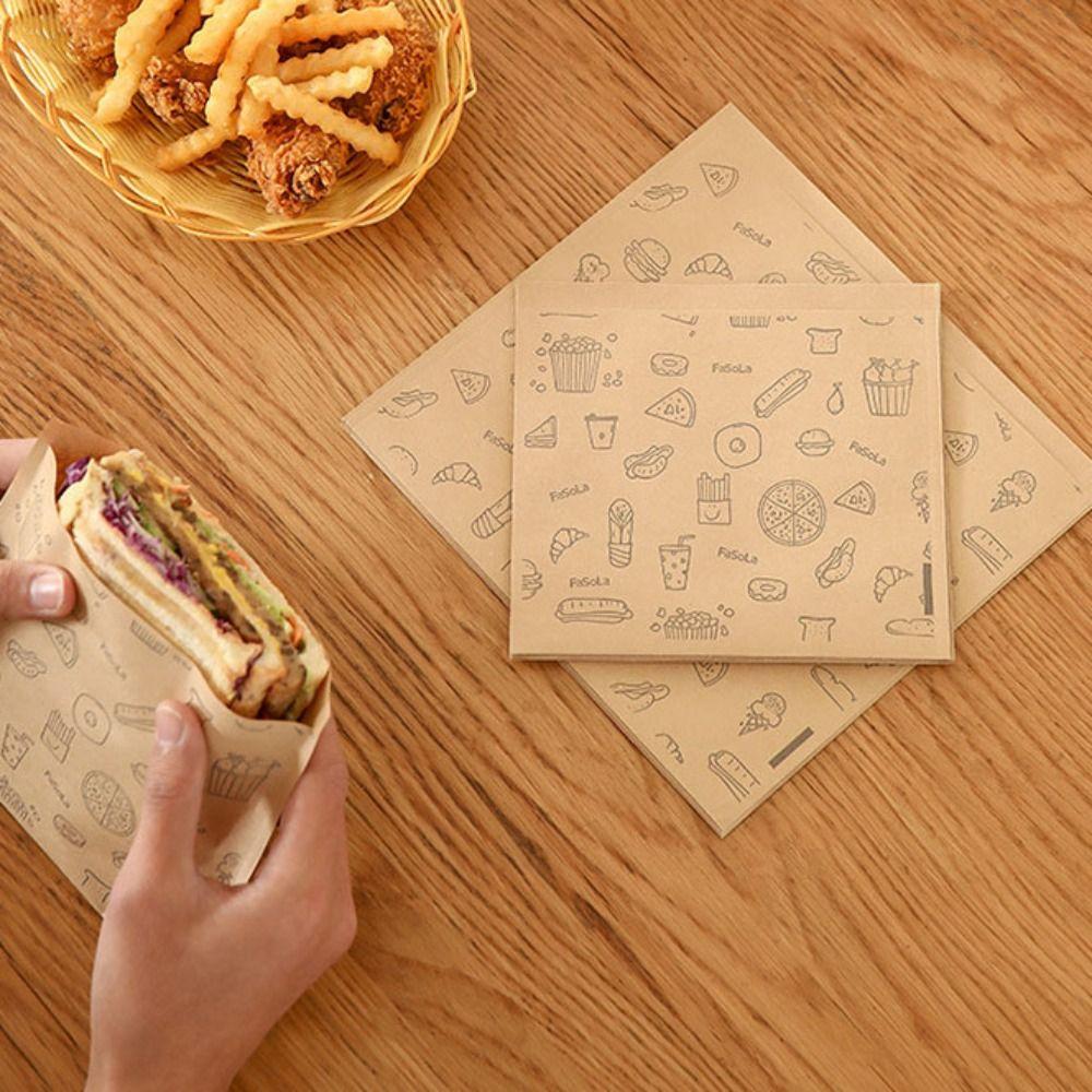 50pcs Disposable Greaseproof Paper Sandwich Bags Water-proof French Fries Packaging Bag  Bread