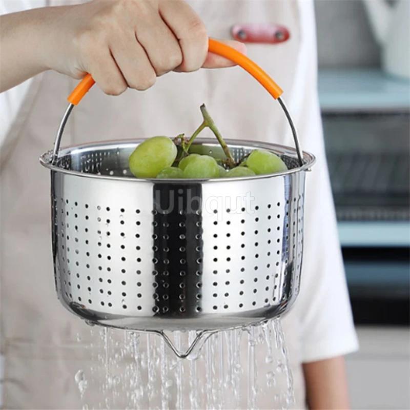 304 Stainless Steel Rice Cooking Steam Basket Pressure Cooker Anti-scald Steamer Multi-Function Fruit Cleaning Basket cooking