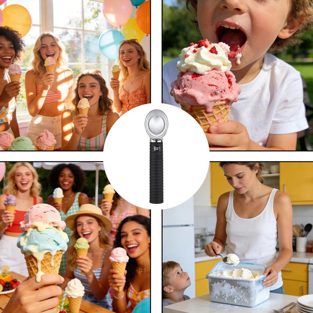 Electric Ice Cream Scoop Waterproof 2-Level Adjustable 131/158 Metal Heated Food Scoopers For Kitchen Dessert Buffet Birthday