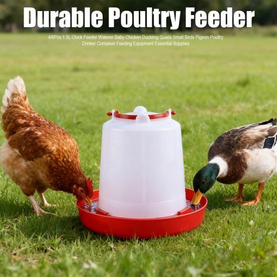 4/6Pcs 1.5L Chick Feeder Waterer Baby Chicken Duckling Quails Small Birds Pigeon Poultry Drinker Container Feeding Equipment Essential Supplies
